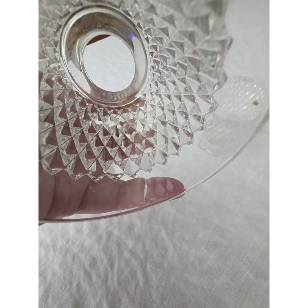 Vintage Indiana Glass Fairy Lamp Clear Diamond Point Candle Holder 2 pc FLAW